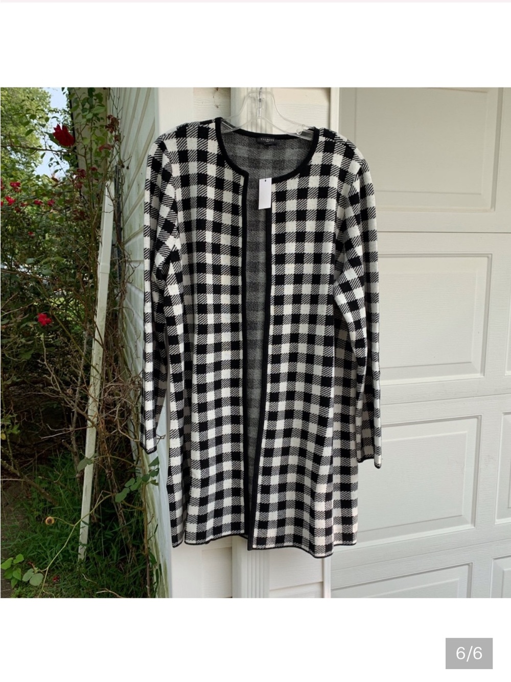 Talbots Black and White Checked Open Cardigan NWT 2X